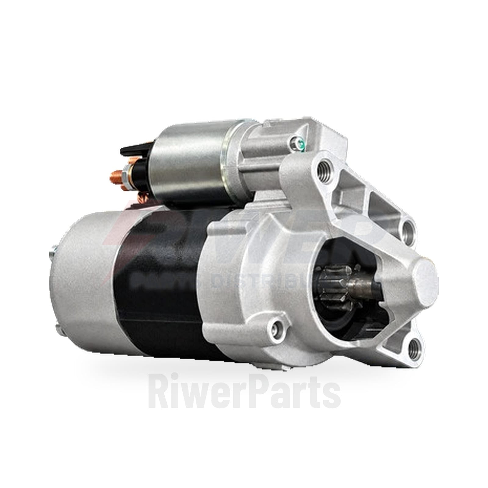 Motor de partida 12 V e 8 dentes, vista principal em três-quartos pelo bendix