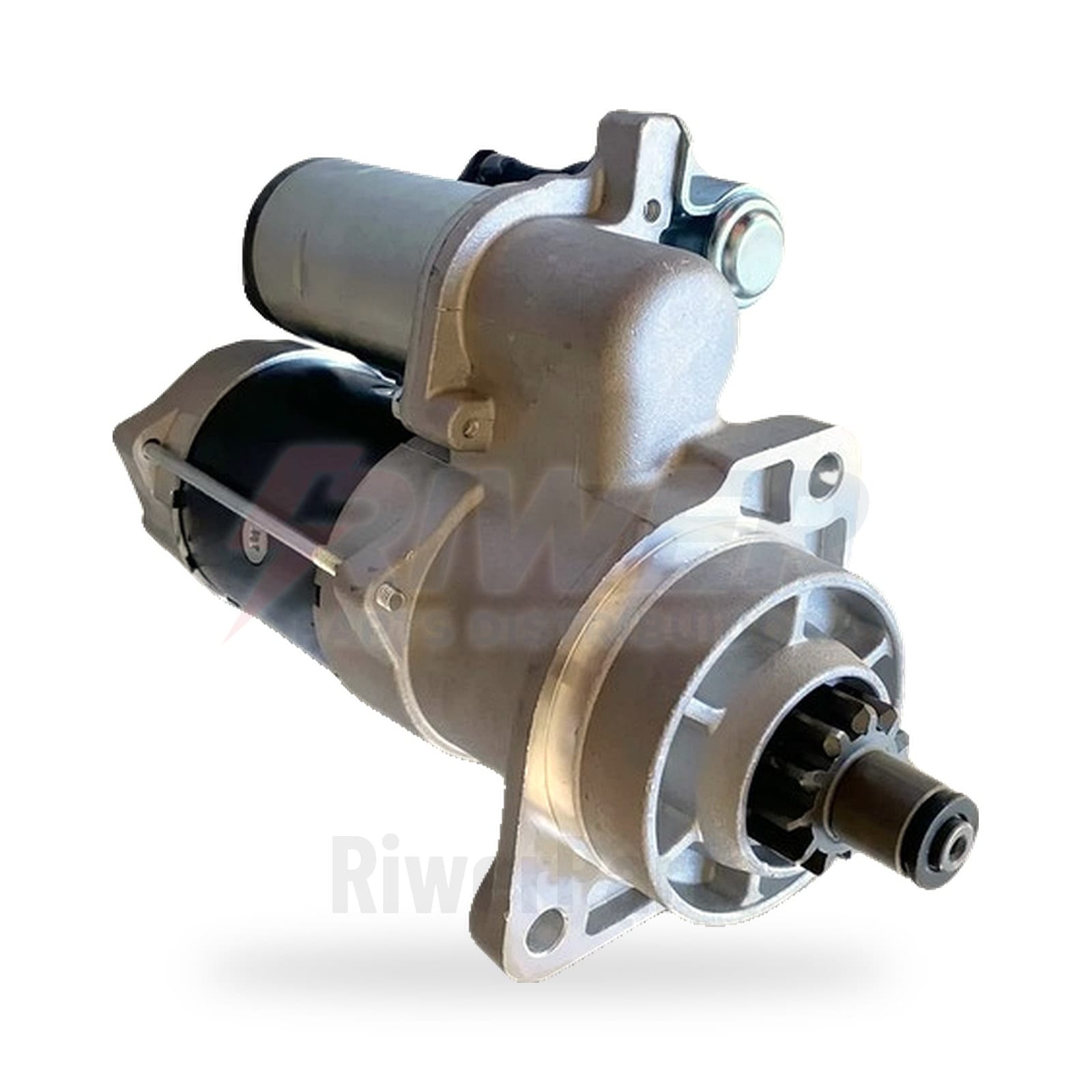 Motor de partida 24 V, vista principal em três-quartos do bendix e da flange