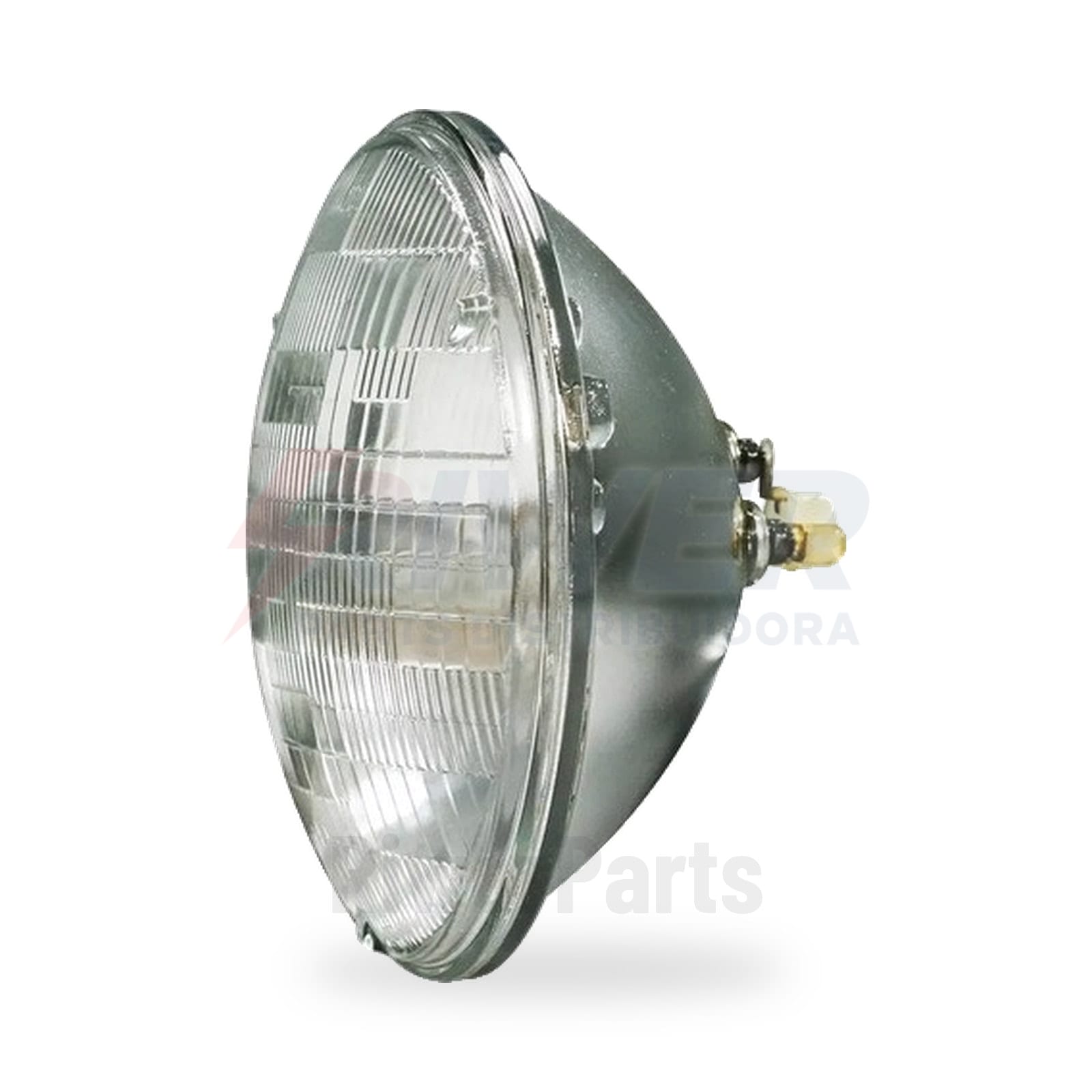 Farol sealed beam 180 mm, vista lateral em três-quartos com terminais